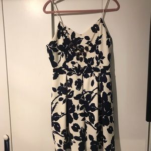 White and blue print dress